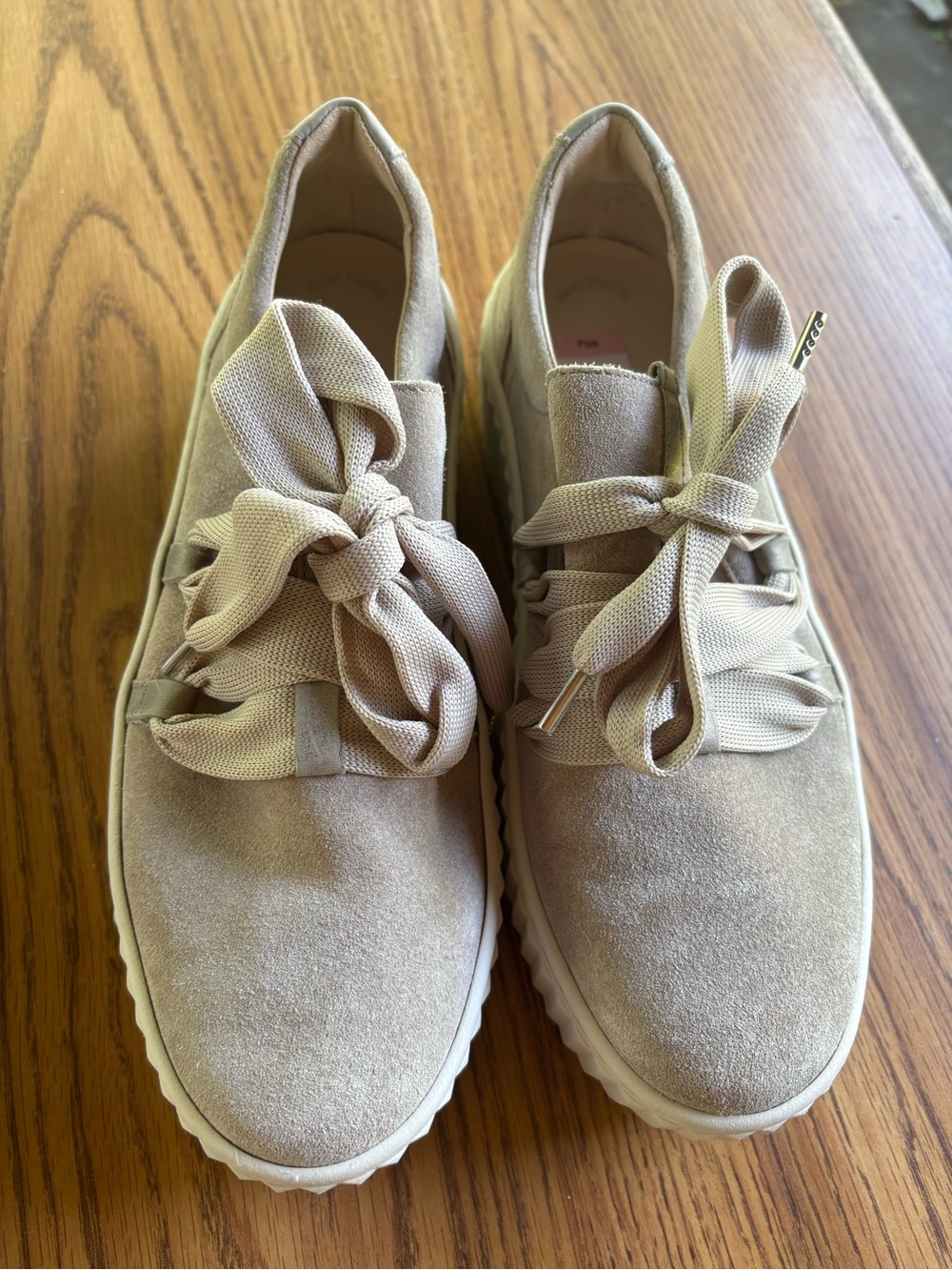 Gabor Beige Suede Women's Sneakers With Silk Ribbon Laces